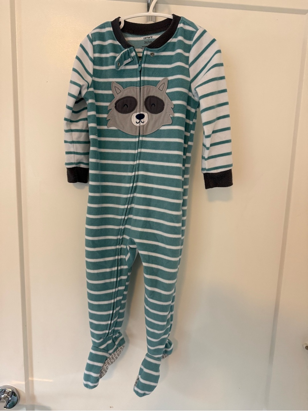 Carter's Teal and White Striped Raccoon Footed One-Piece 2T